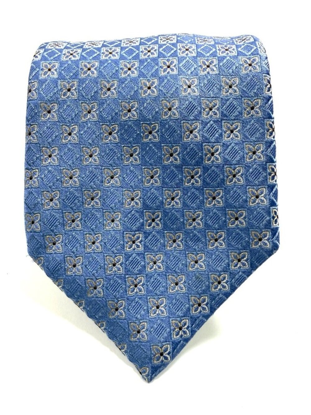 Canali 100% Silk Tie Necktie Floral Geometric Print Designer Made In Italy Blue
